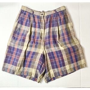 Lauren Ralph Lauren Linen Shorts Women's 12 Plaid‎ Preppy Hunting Upscale Summer